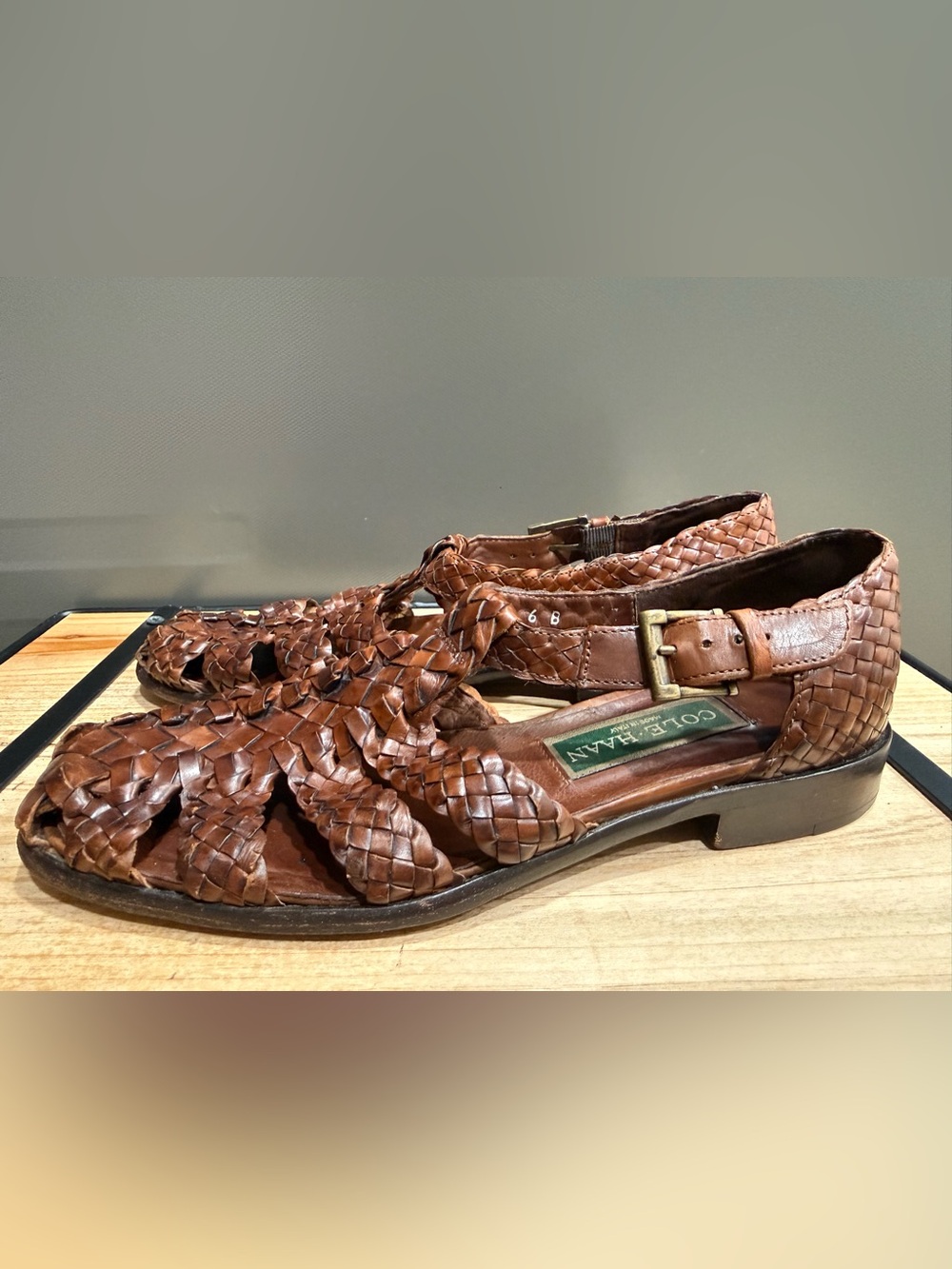 Vintage Cole Haan Made in Italy Woven Leather Fisherman Sandals Cognac  Size 6B